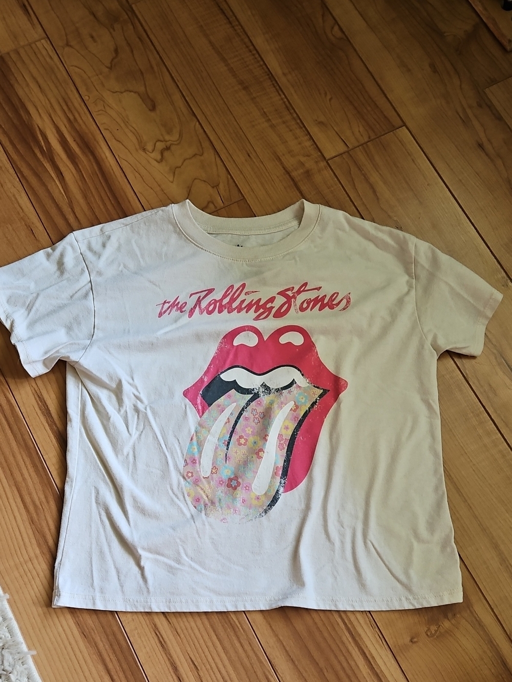 The Rolling Stones Kids Cream Tee with Pink Floral Tongue